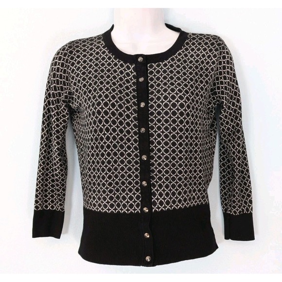 Premise Sweaters - Premise Snap Close Cardigan Sweater Women's XS 3/4 Sleeve Black White Geometric